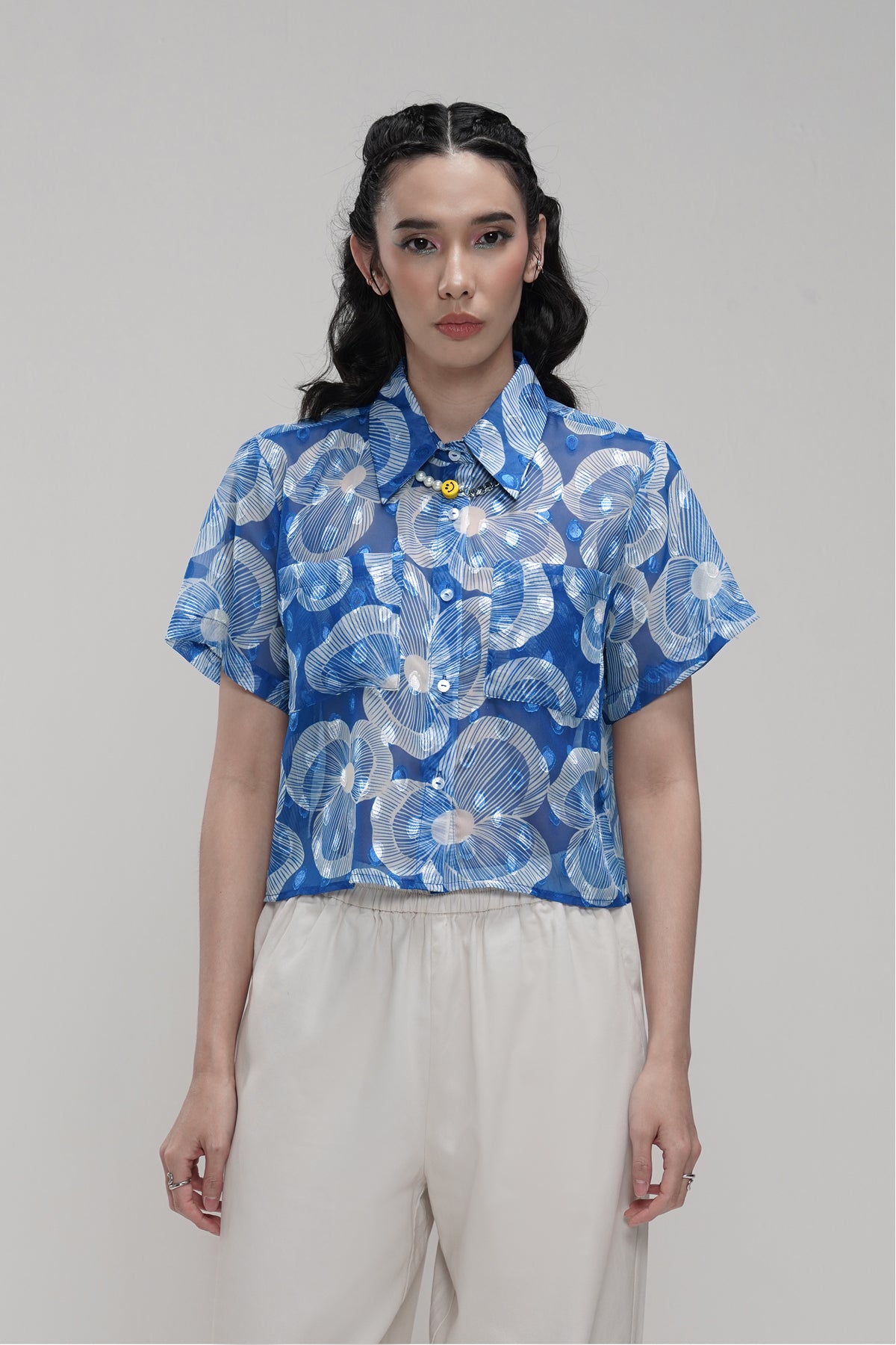 Karmen Crop Shirt - Blue