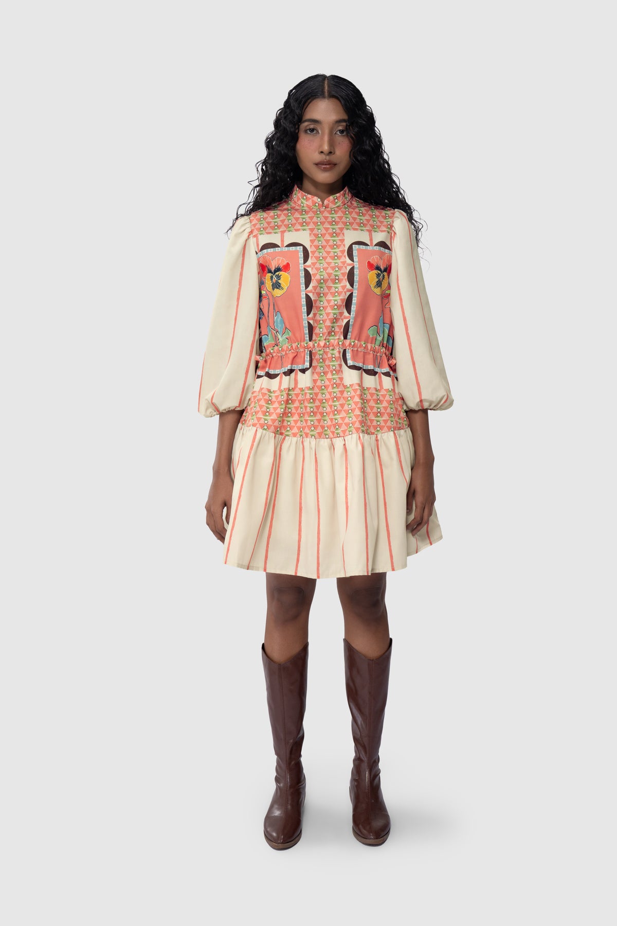Lattice Tiered Dress - Peach