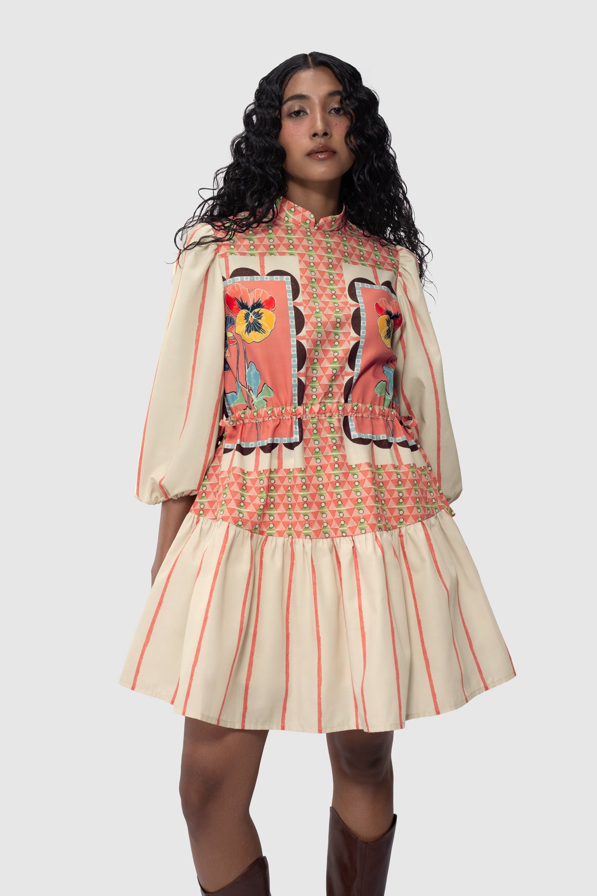 Lattice Tiered Dress - Peach