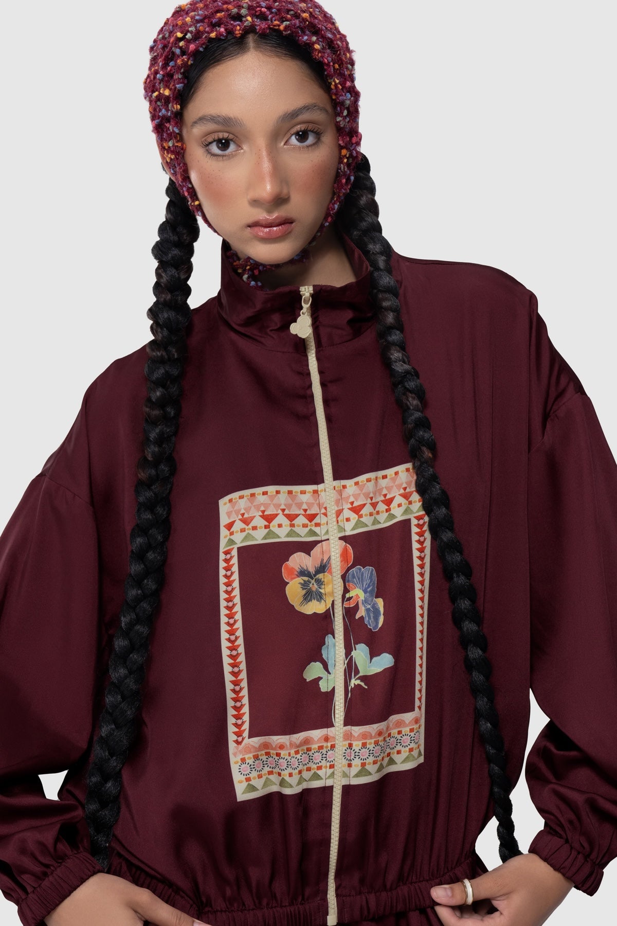 Medallion Athleisure Jacket - Ruby