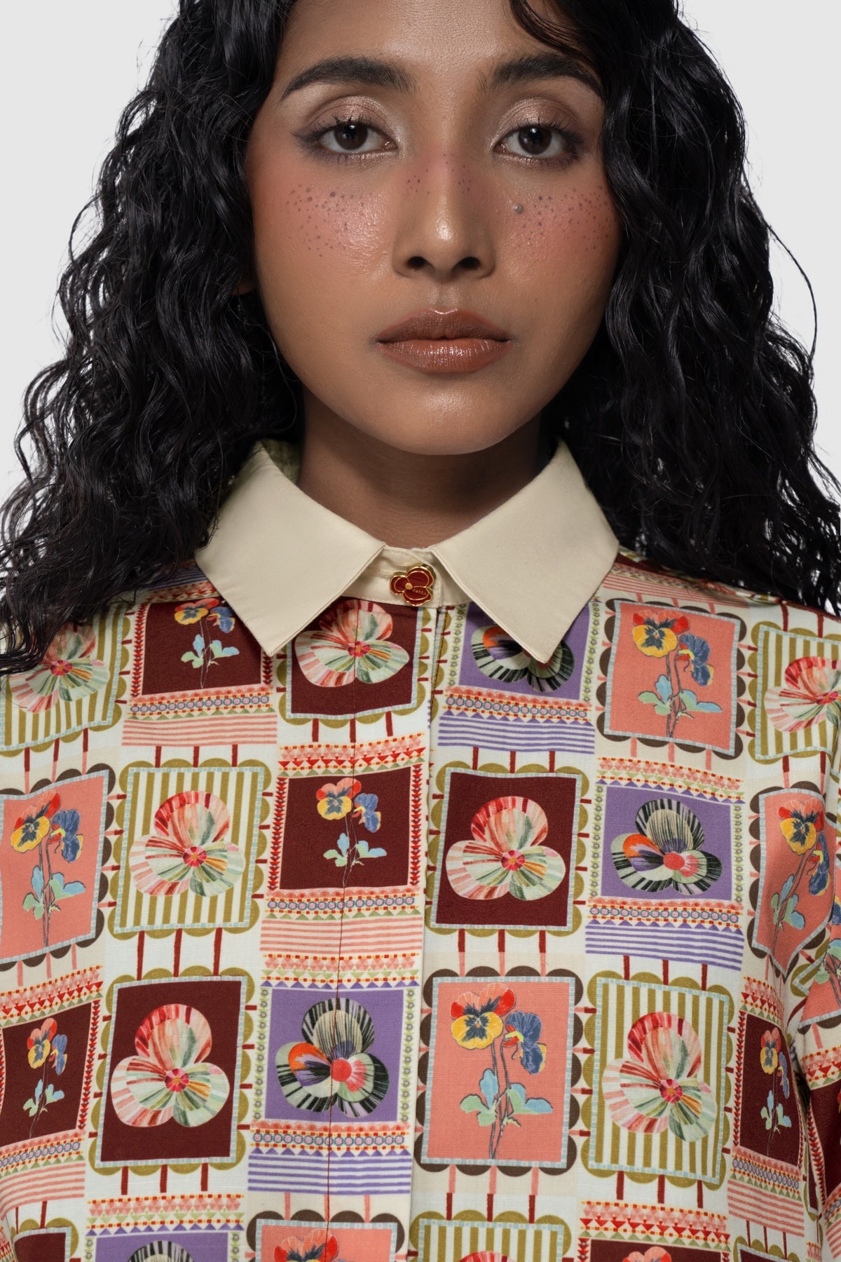 Medallion Scalloped Shirt - Ruby