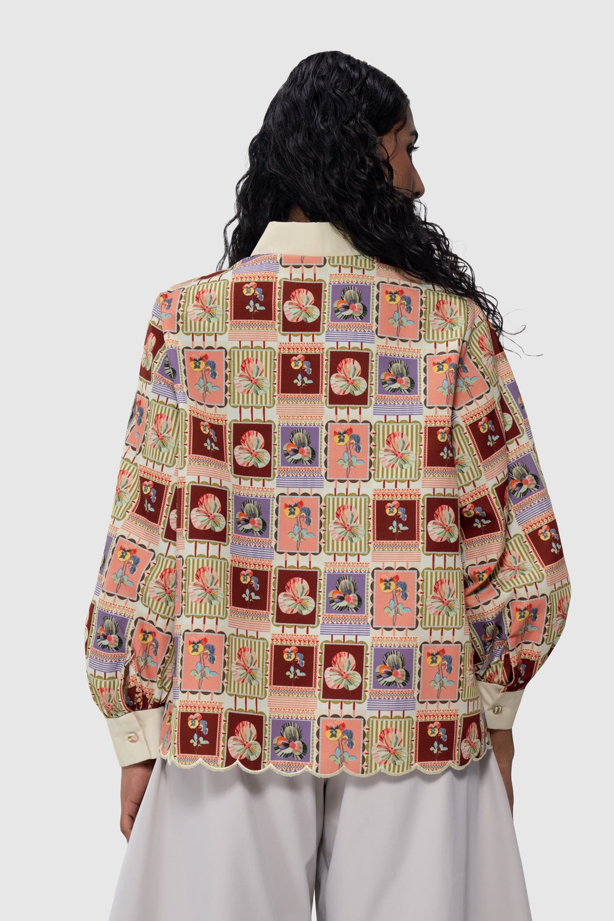 Medallion Scalloped Shirt - Ruby