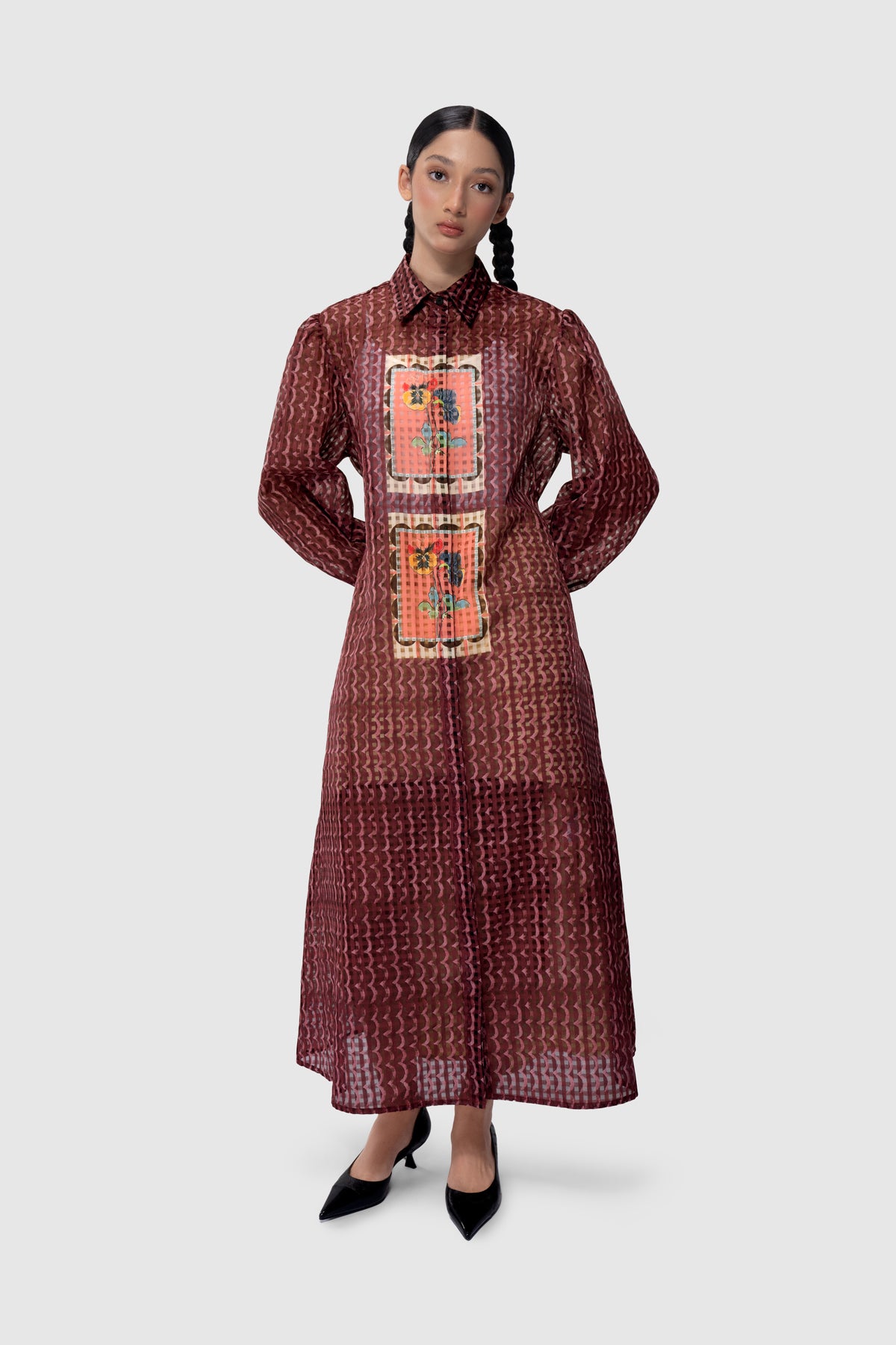 Medallion Sheer Dress - Ruby