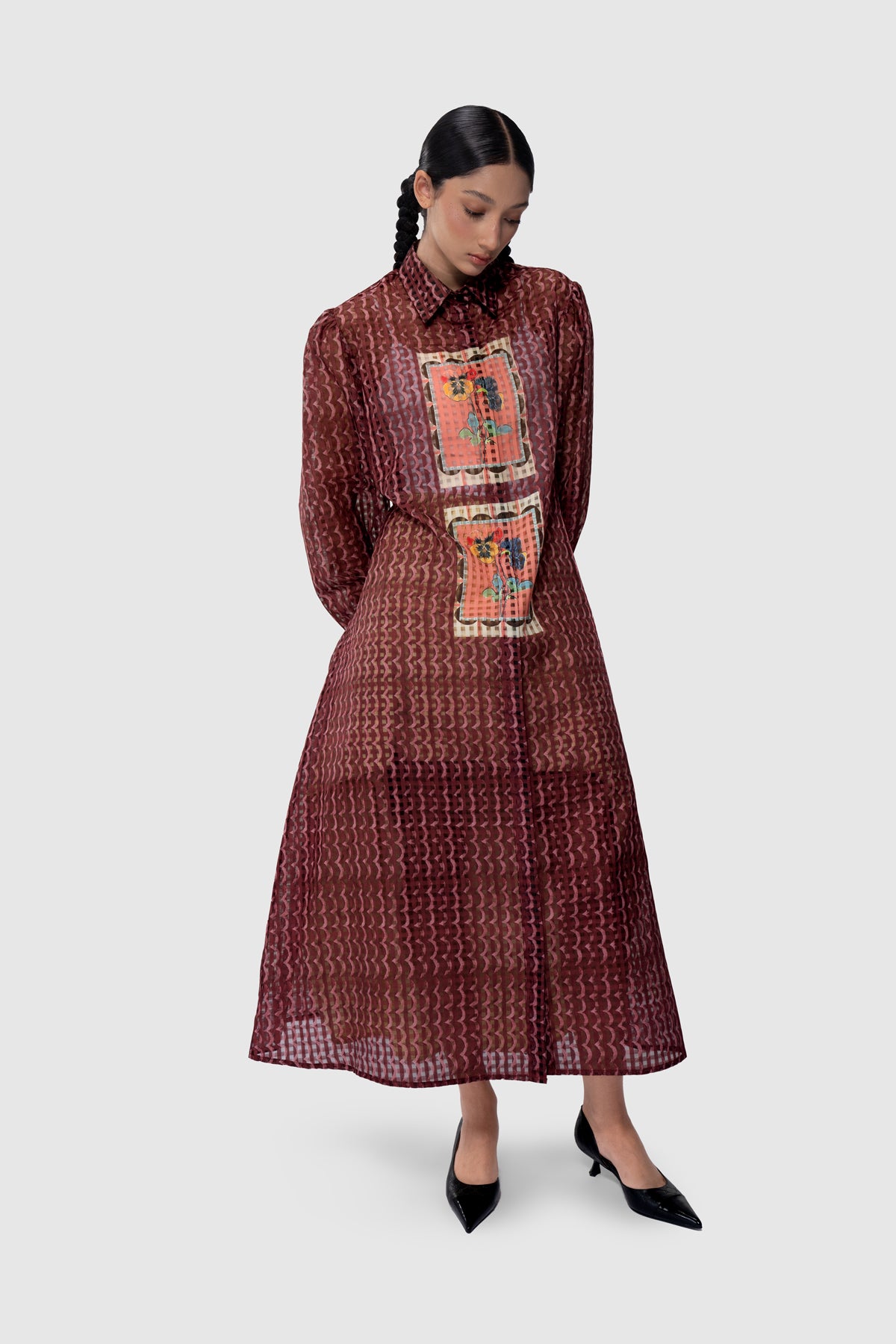 Medallion Sheer Dress - Ruby