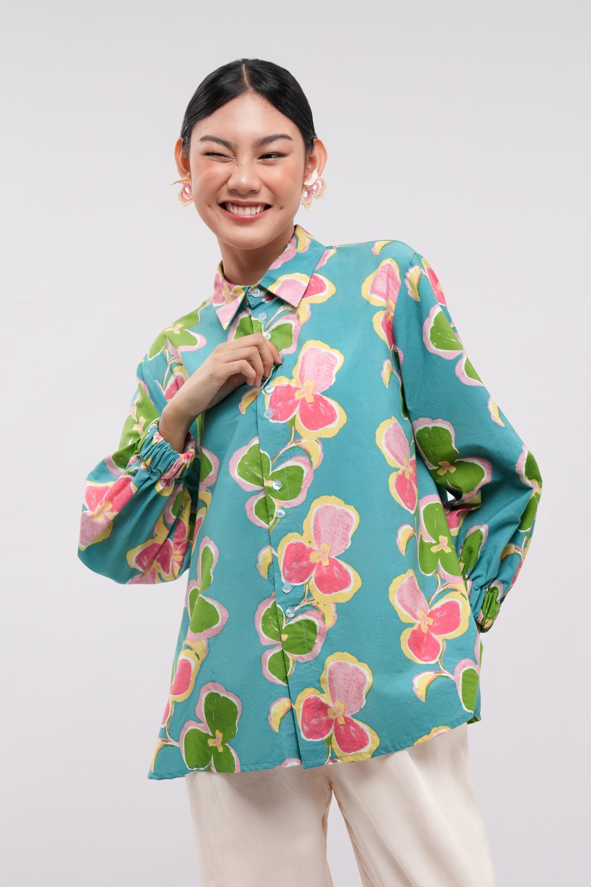 Mirae Double Buttons Shirt - Carribean