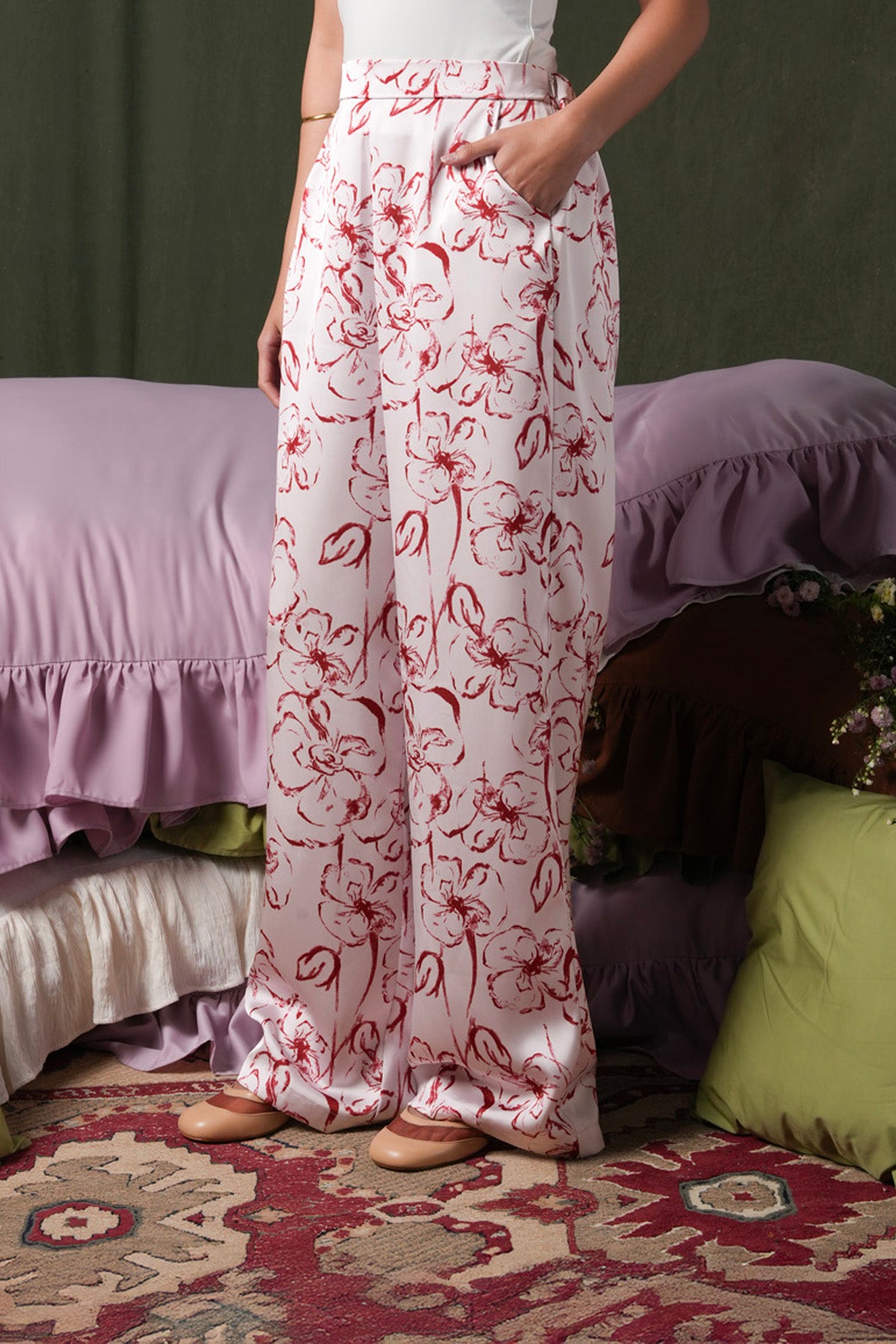 Rosansy Satin Pants - Blush