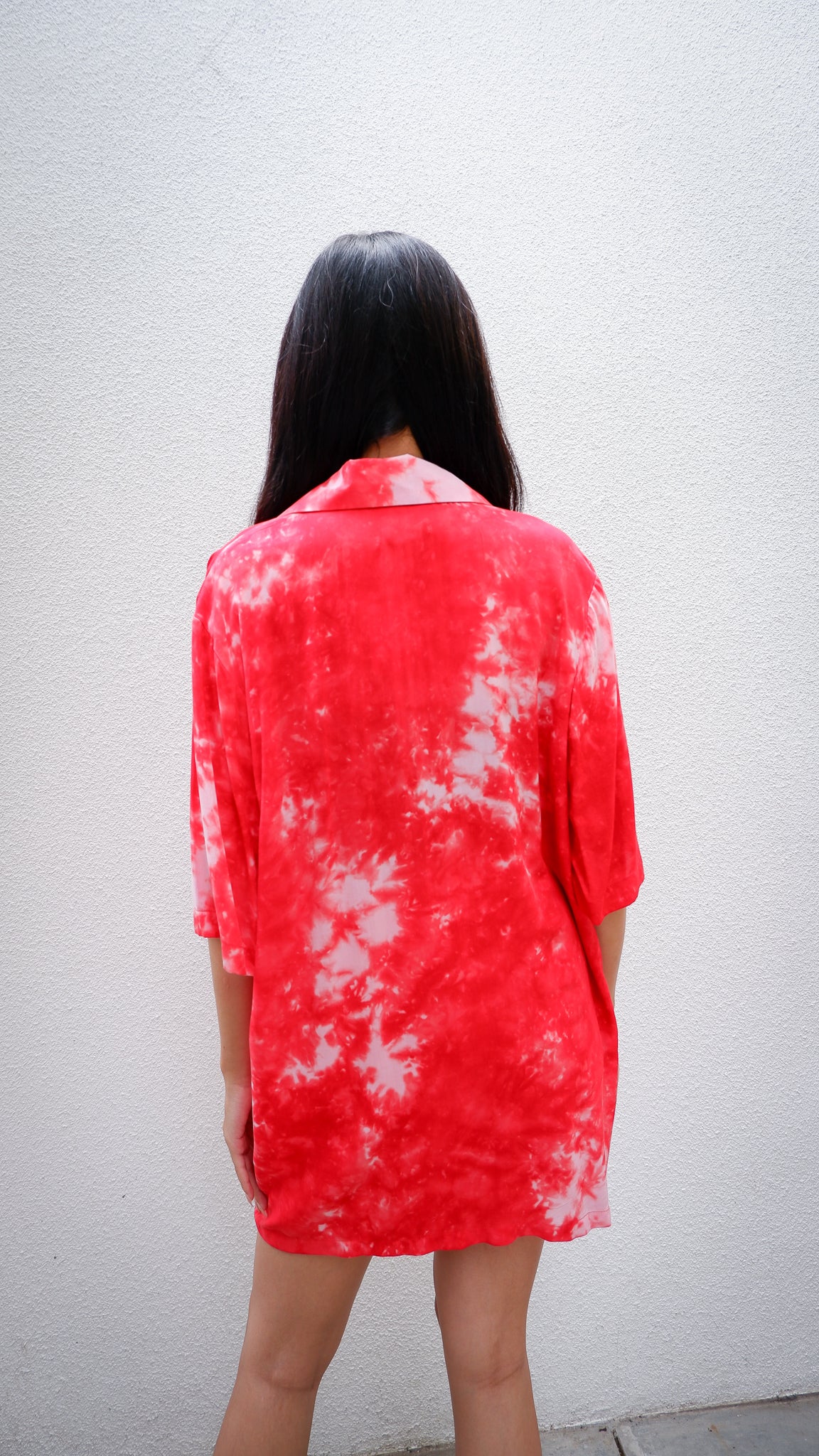 TIE DYE RED ABSTRACT SHORT SHIRT NEW