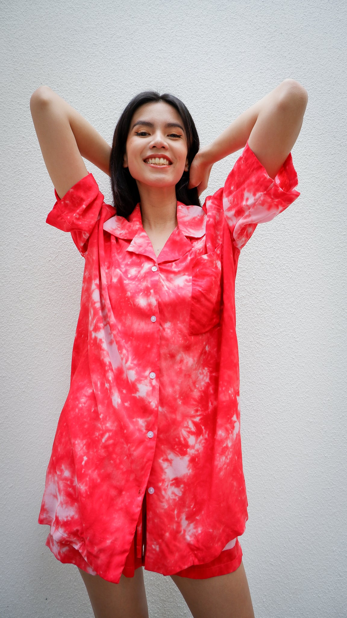 TIE DYE RED ABSTRACT SHORT SHIRT NEW