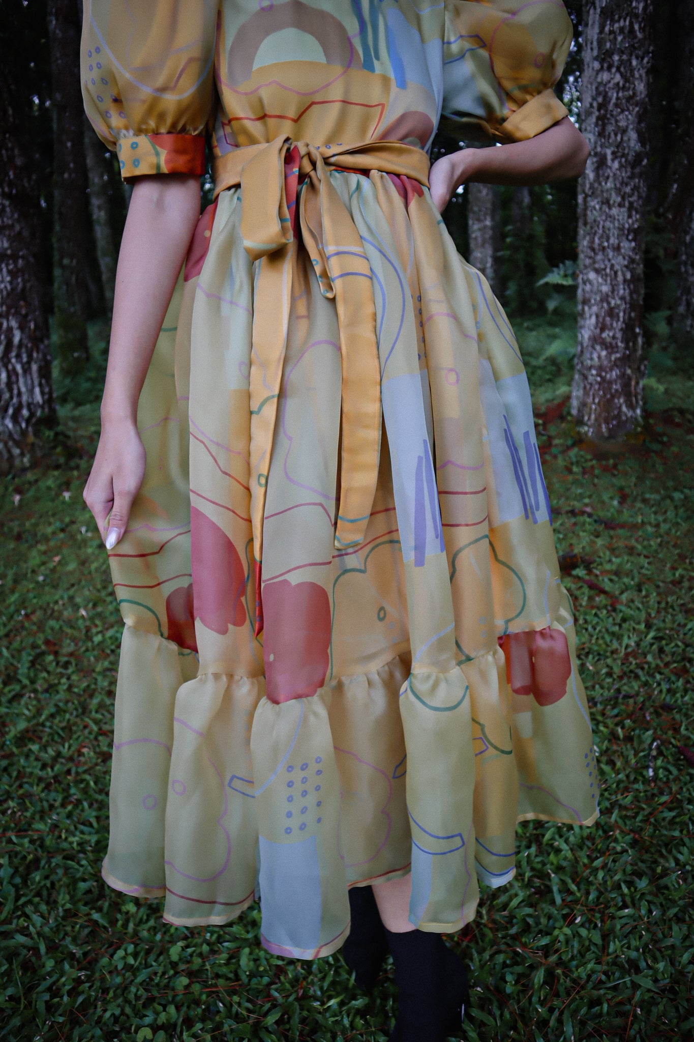 BEAU YELLOW FLARE ORGANZA DRESS