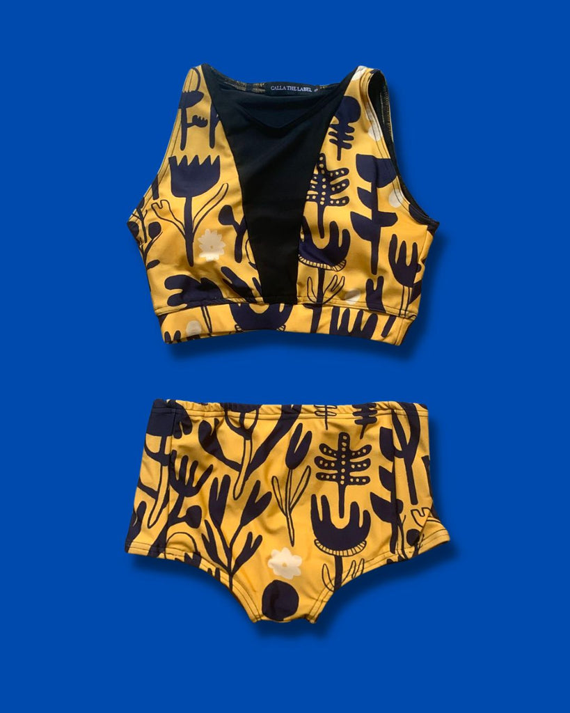 FLEUR YELLOW TWO PIECES SWIMSUIT