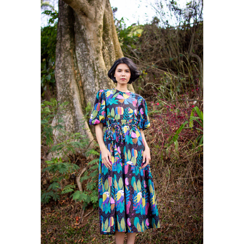 JUNGLE PUFFY DRESS IN BLACK